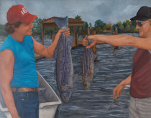 two men comparing their catch of the day